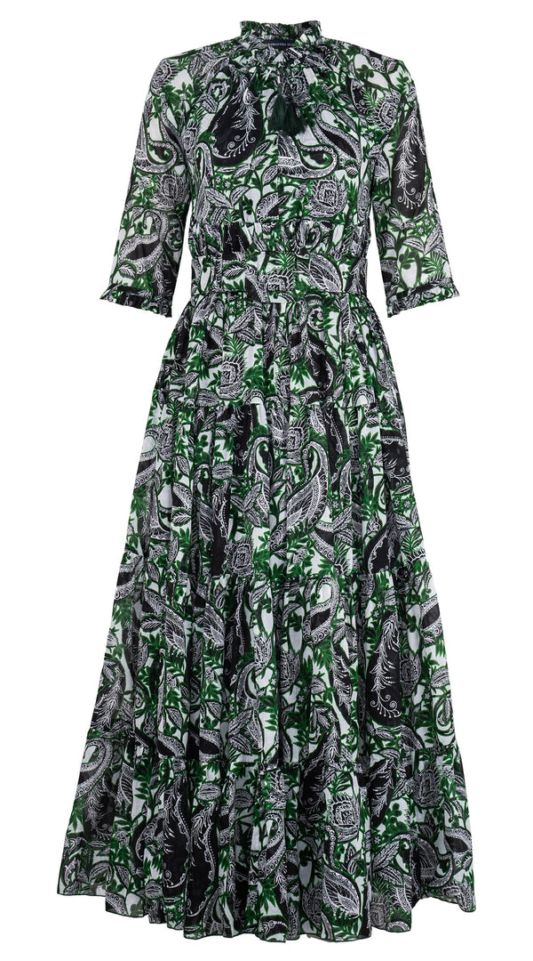 Eden Dress Crew Neck 3/4 Sleeve Maxi Length Cotton Musola (Cachemire Paisley White)