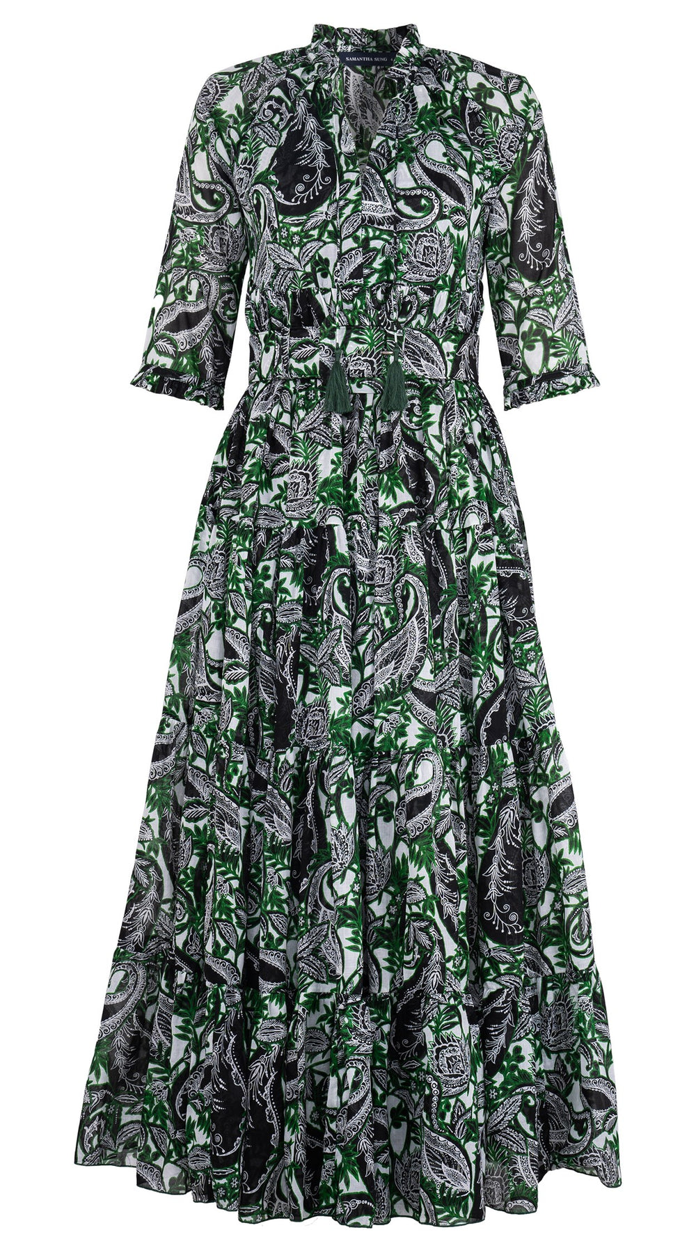 Eden Dress Crew Neck 3/4 Sleeve Maxi Length Cotton Musola (Cachemire Paisley White)