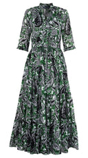 Eden Dress Crew Neck 3/4 Sleeve Maxi Length Cotton Musola (Cachemire Paisley White)