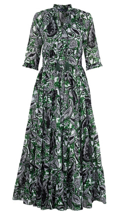 Eden Dress Crew Neck 3/4 Sleeve Maxi Length Cotton Musola (Cachemire Paisley White)