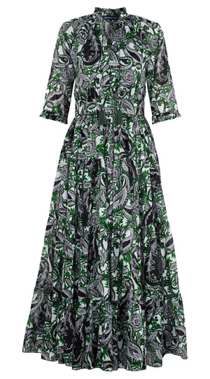 Eden Dress Crew Neck 3/4 Sleeve Maxi Length Cotton Musola (Cachemire Paisley White)