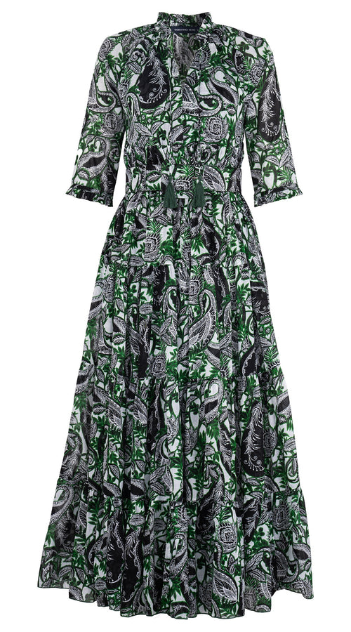 Eden Dress Crew Neck 3/4 Sleeve Maxi Length Cotton Musola (Cachemire Paisley White)