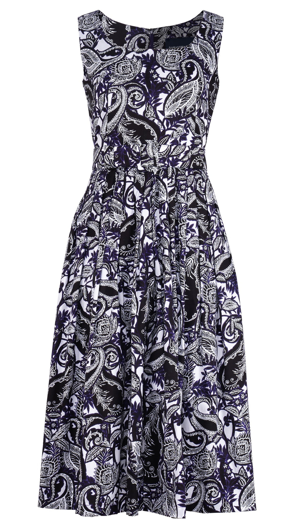 Florance Dress U Neck Sleeveless Midi Length Cotton Stretch (Cachemire Paisley White)
