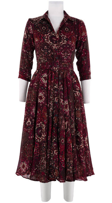 Aster Dress Shirt Collar 3/4 Sleeve Midi Length Wool Musola (Casper Wallpaper)