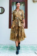 Audrey Dress #4 Shirt Collar 3/4 Sleeve Midi Length Wool (Celestial Moon)