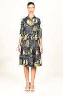 Audrey Dress #1 Shirt Collar 3/4 Sleeve Long Length Cotton Stretch (Celestial Moon)