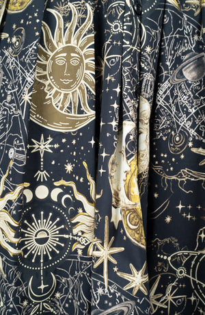 Audrey Dress #1 Shirt Collar 3/4 Sleeve Long Length Cotton Stretch (Celestial Moon)