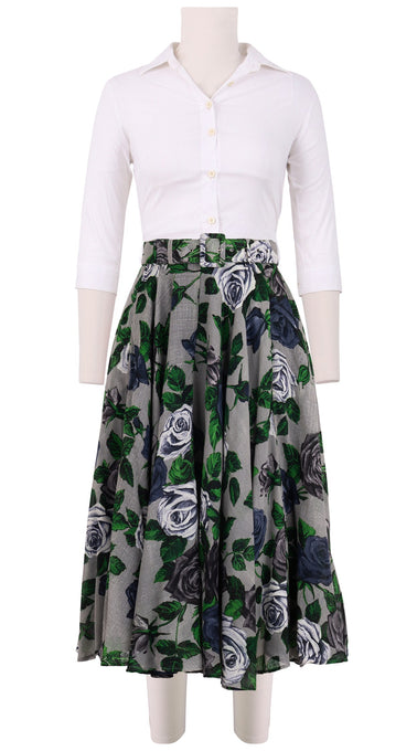 Aster Skirt #1 with Belt Midi Length Wool Musola (Charlotte Rose Big Dark)