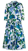 Aster Dress Shirt Collar 3/4 Sleeve Midi Length Cotton Musola (Charlotte Rose Big)
