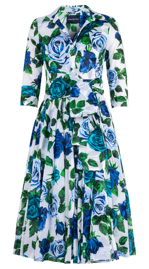 Aster Dress Shirt Collar 3/4 Sleeve Midi Length Cotton Musola (Charlotte Rose)