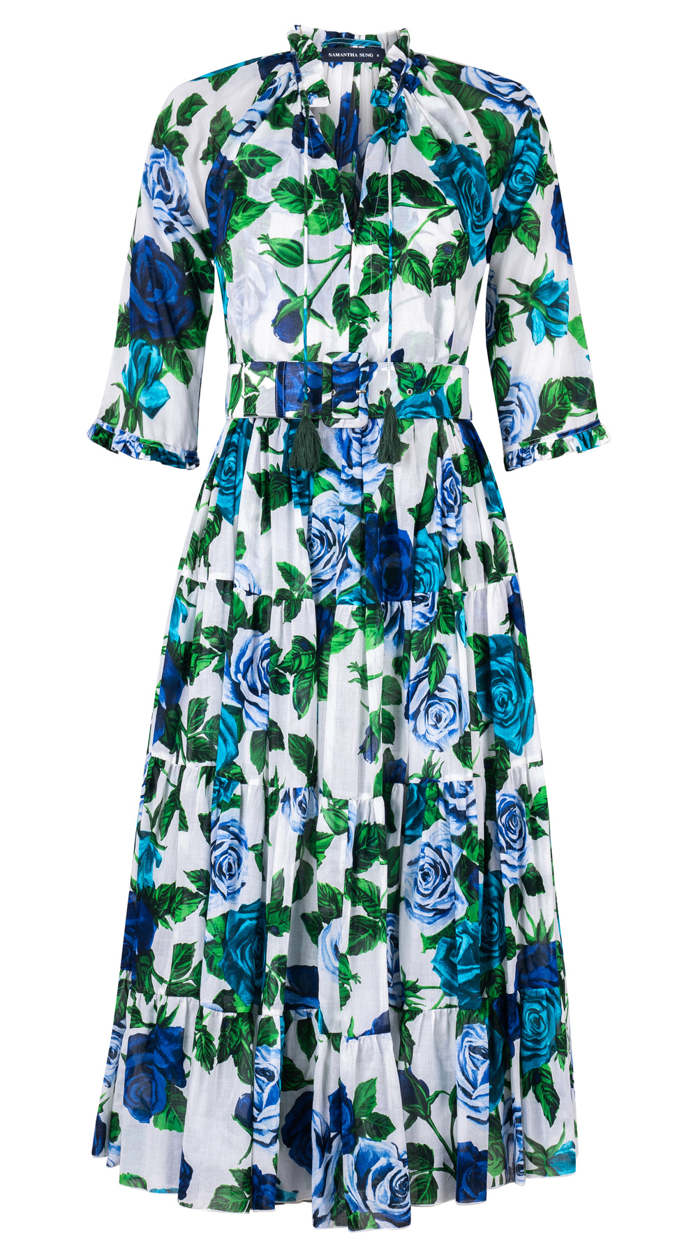 Eva Dress Crew Neck 3/4 Sleeve Midi Length Cotton Musola (Charlotte Rose Big)