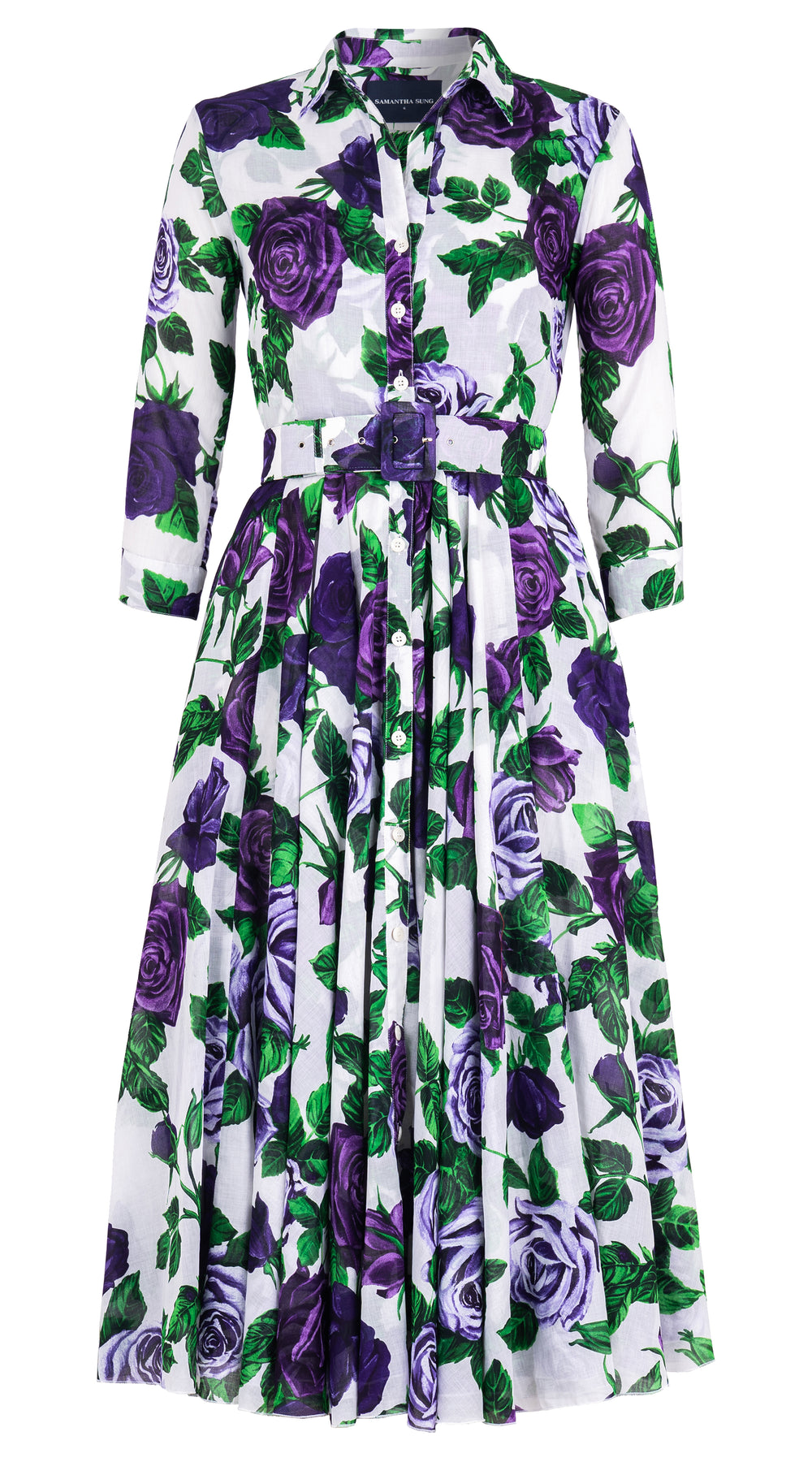 Aster Dress Shirt Collar 3/4 Sleeve Midi Length Cotton Musola (Charlotte Rose Big) @4