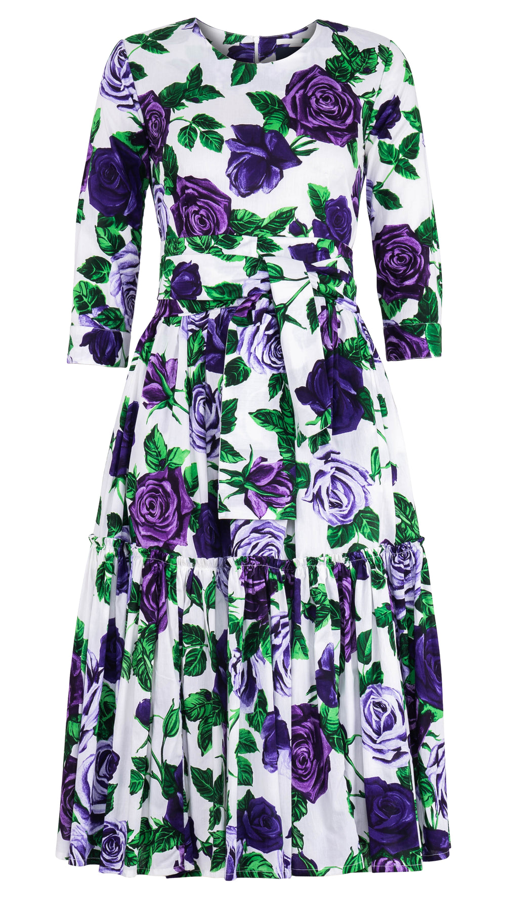 Melanie Dress Crew Neck 3/4 Sleeve Midi Length Cotton Lawn (Charlotte Rose) @10