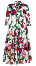 Aster Dress Shirt Collar 3/4 Sleeve Midi Length Cotton Musola (Charlotte Rose Big)