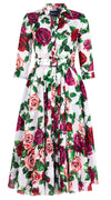 Aster Dress Shirt Collar 3/4 Sleeve Midi Length Cotton Musola (Charlotte Rose Big)