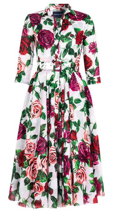 Aster Dress Shirt Collar 3/4 Sleeve Midi Length Cotton Musola (Charlotte Rose Big)