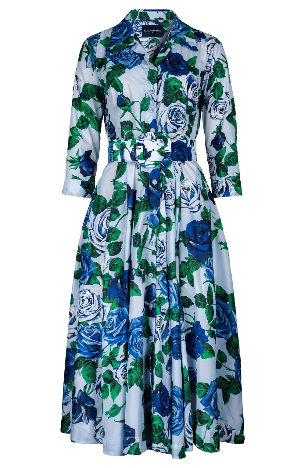 Laurent Dress Shirt Collar 3/4 Sleeve Midi Length Poliamide Taffta (Charlotte Rose Bright)