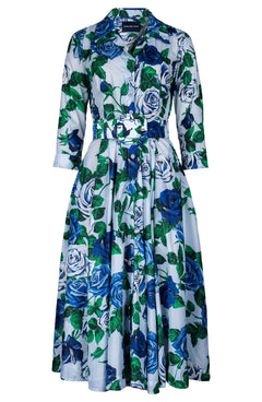 Laurent Dress Shirt Collar 3/4 Sleeve Midi Length Poliamide Taffta (Charlotte Rose Bright)