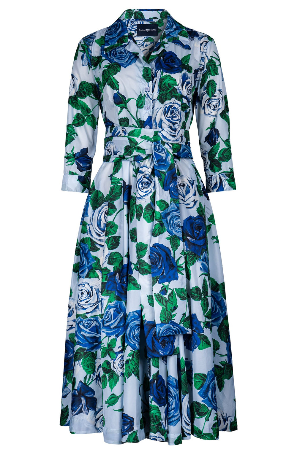 Laurent Dress Shirt Collar 3/4 Sleeve Midi Length Poliamide Taffta (Charlotte Rose Bright)