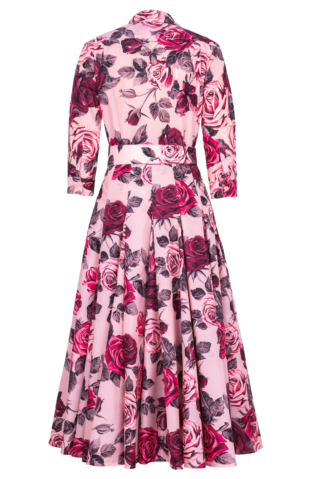 Samantha Dress Shirt Collar 3/4 Sleeve Midi Plus Length Poliamide Taffta (Charlotte Rose Bright)