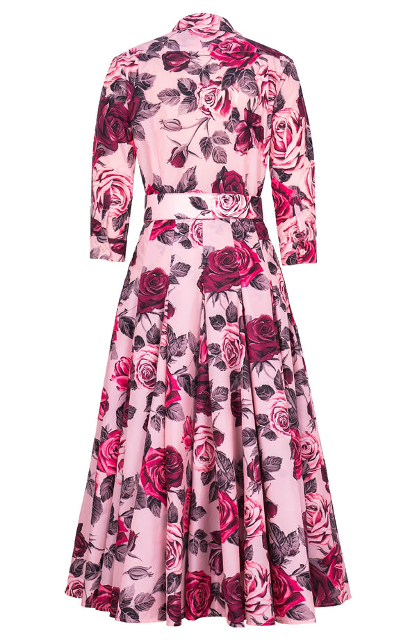 Samantha Dress Shirt Collar 3/4 Sleeve Midi Plus Length Poliamide Taffta (Charlotte Rose Bright)