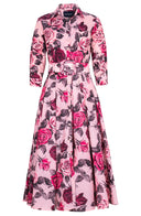 Samantha Dress Shirt Collar 3/4 Sleeve Midi Plus Length Poliamide Taffta (Charlotte Rose Bright)