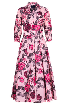 Samantha Dress Shirt Collar 3/4 Sleeve Midi Plus Length Poliamide Taffta (Charlotte Rose Bright)