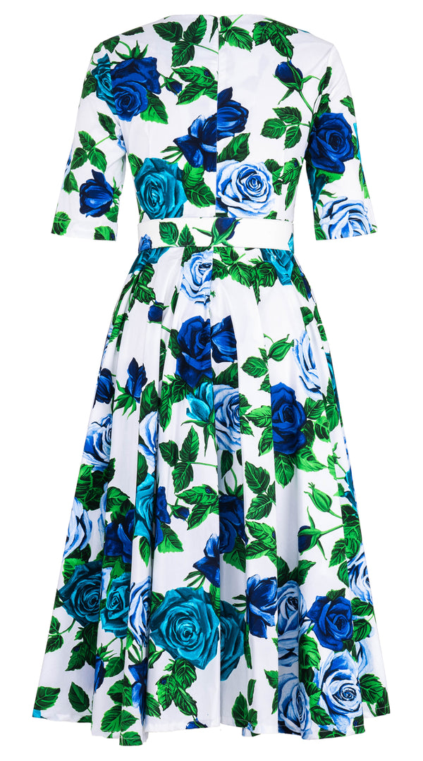 Abelia Dress V Neck 1/2 Sleeve Midi Length Cotton Stretch (Charlotte Rose) @5