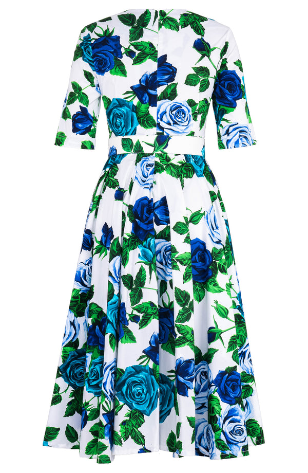 Abelia Dress V Neck 1/2 Sleeve Midi Length Cotton Stretch (Charlotte Rose)