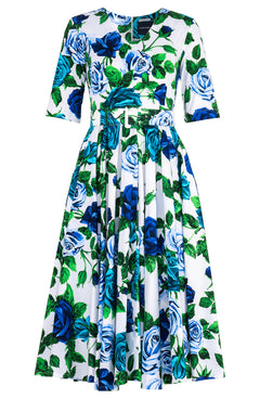 Abelia Dress V Neck 1/2 Sleeve Midi Length Cotton Stretch (Charlotte Rose)