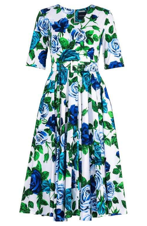 Abelia Dress V Neck 1/2 Sleeve Midi Length Cotton Stretch (Charlotte Rose)