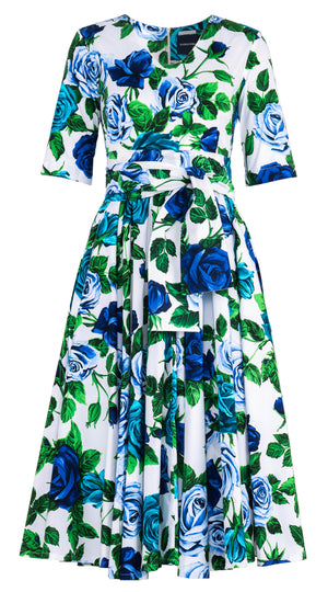 Abelia Dress V Neck 1/2 Sleeve Midi Length Cotton Stretch (Charlotte Rose) @5