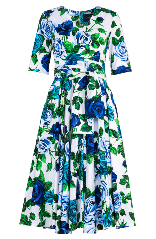 Abelia Dress V Neck 1/2 Sleeve Midi Length Cotton Stretch (Charlotte Rose)