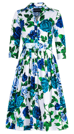 Audrey Dress #2 Shirt Collar 3/4 Sleeve Long Length Cotton Stretch (Charlotte Rose)
