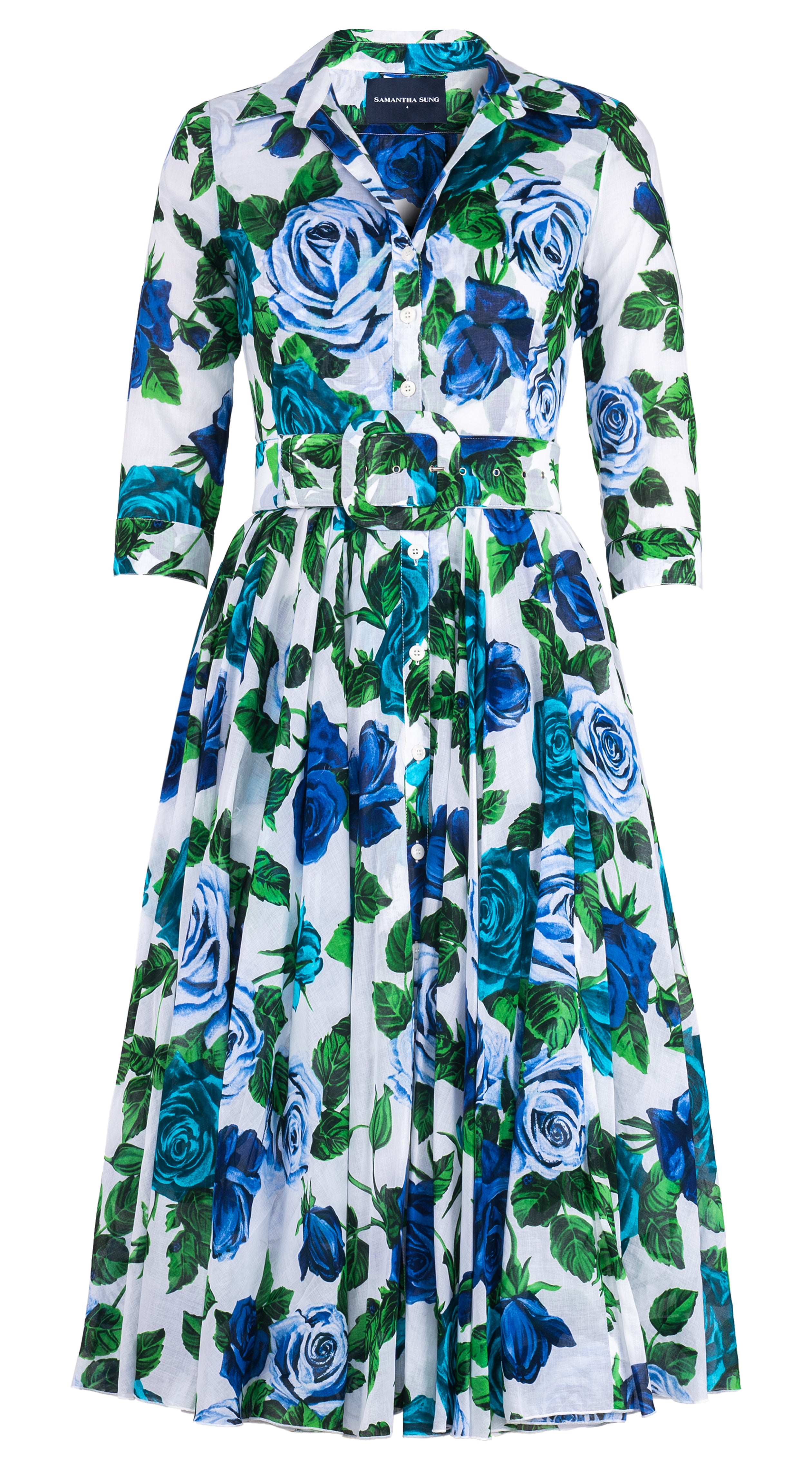 Aster Dress Shirt Collar 3/4 Sleeve Midi Length Cotton Musola (Charlotte Rose Big)