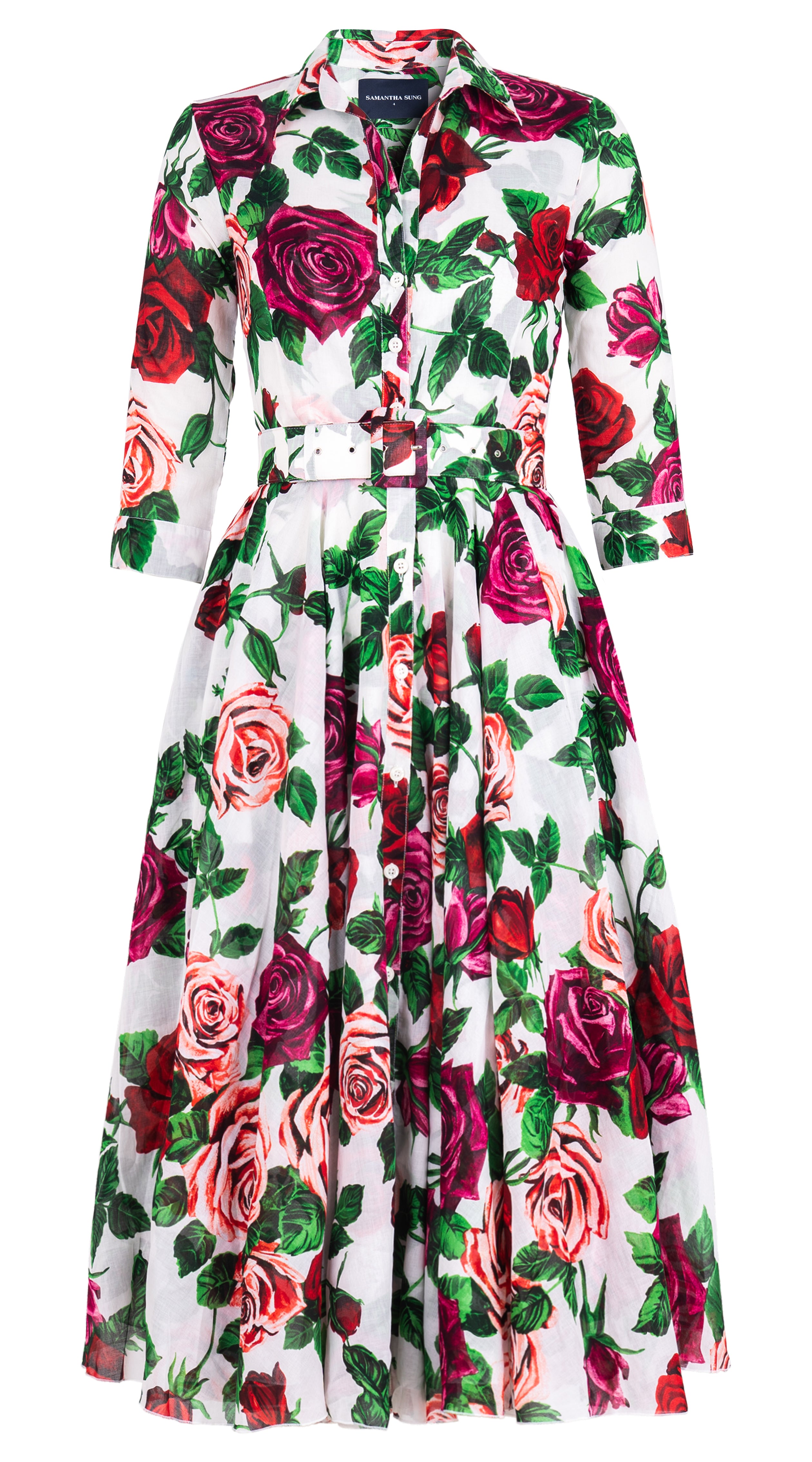 Aster Dress Shirt Collar 3/4 Sleeve Midi Length Cotton Musola (Charlotte Rose Big)