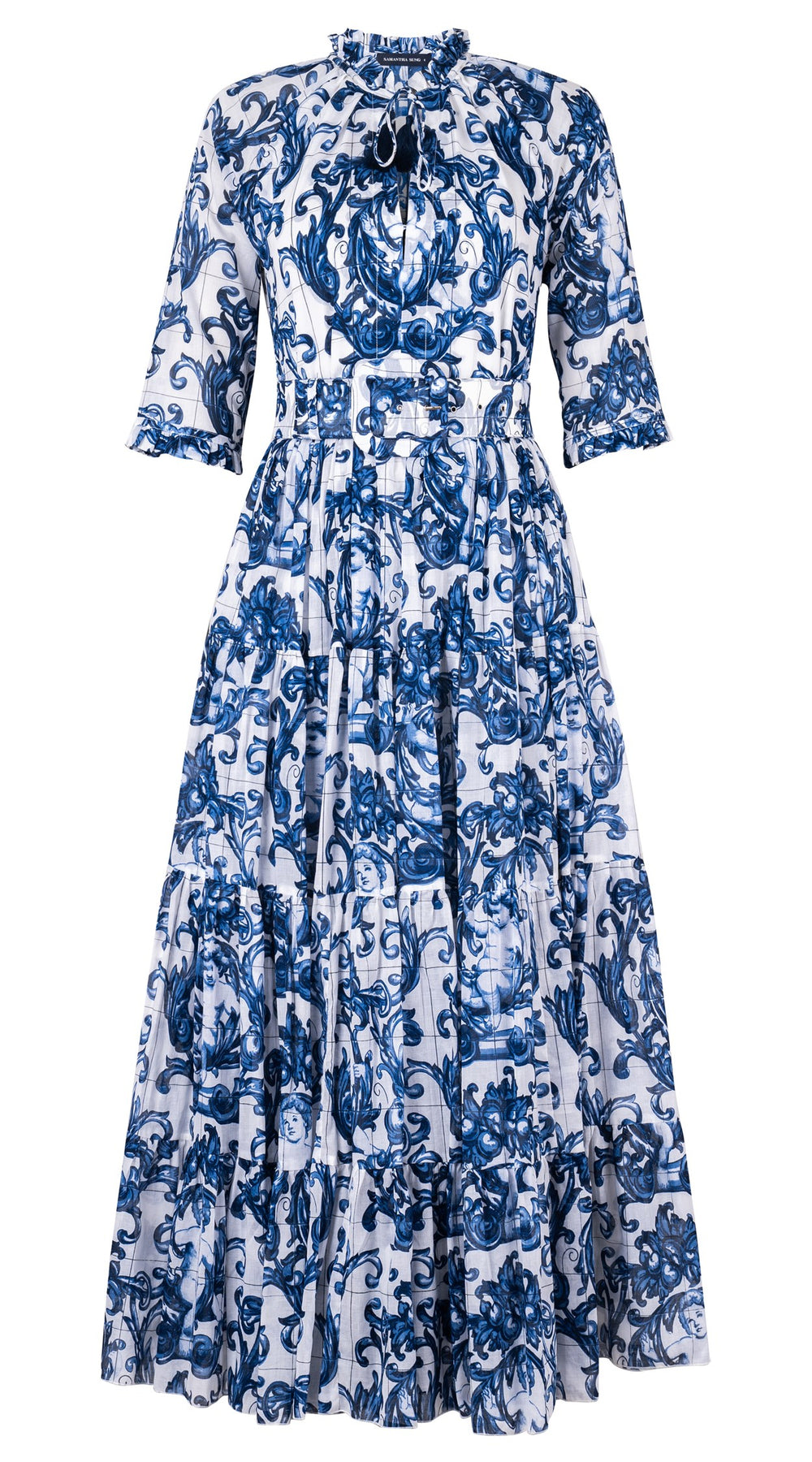 Eva Dress Crew Neck 3/4 Sleeve Maxi Length Cotton Musola (Cherub Tile)