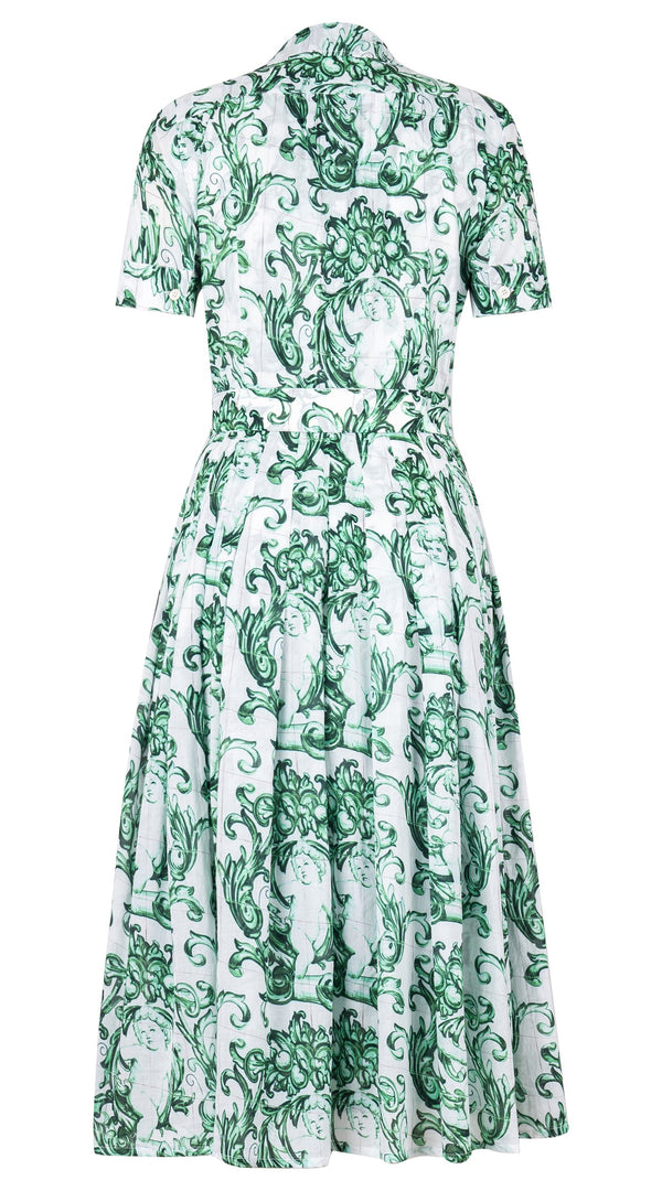 Audrey Dress #4 Shirt Collar Short Cuff Sleeve Midi Length Musola (Cherub Tile)