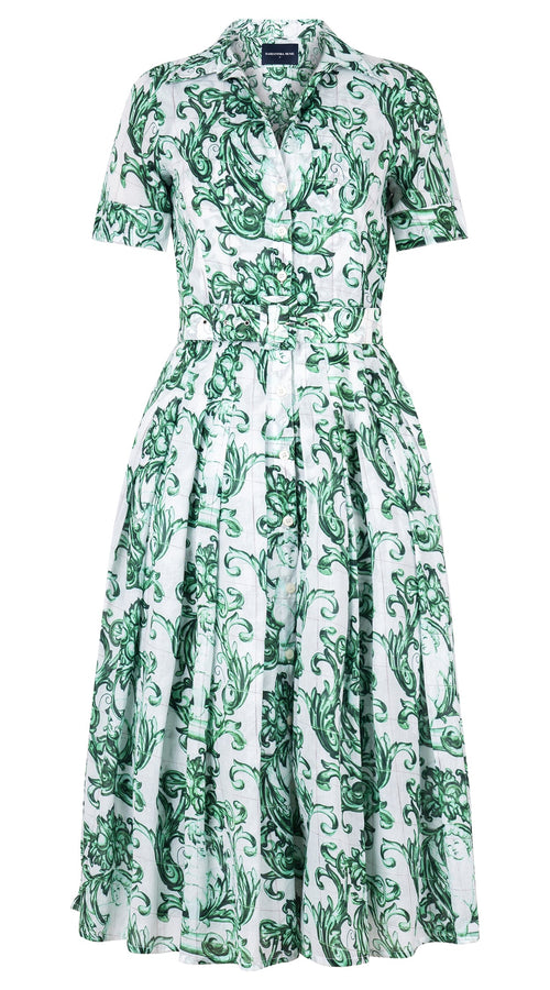 Audrey Dress #4 Shirt Collar Short Cuff Sleeve Midi Length Musola (Cherub Tile)
