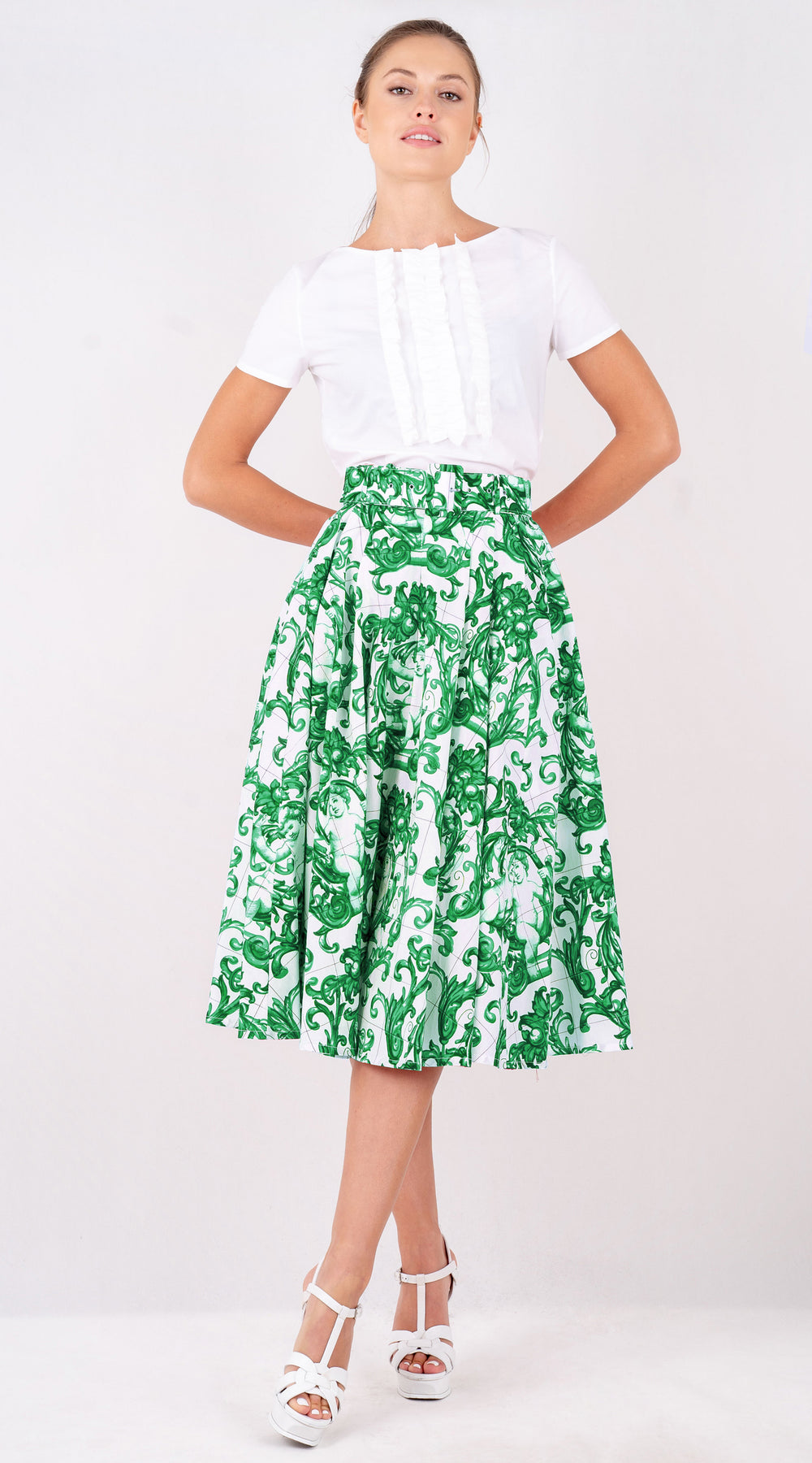 Laurent Skirt Long Length Poplin (Cherub Tile)