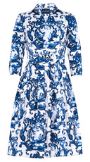 Audrey Dress #1 Shirt Collar 3/4 Sleeve Regular Length Cotton Stretch (Cherub Tile)