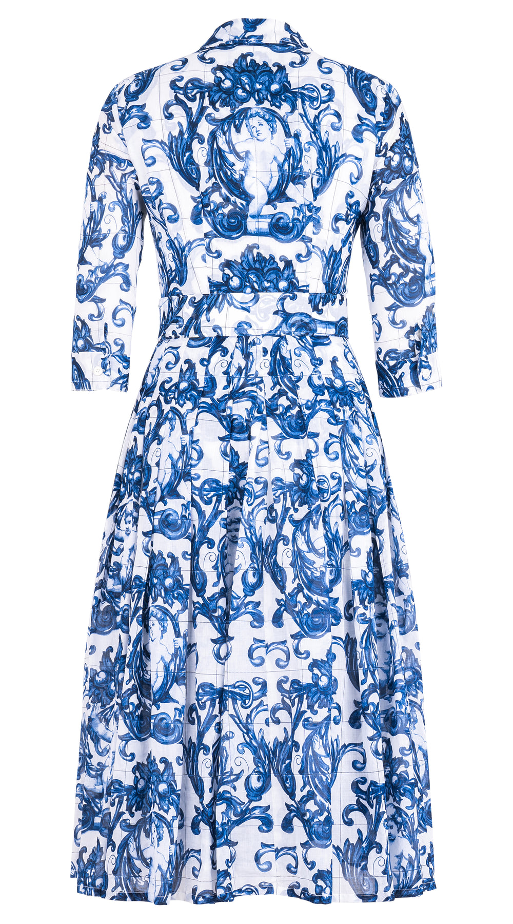 Audrey Dress #4 Shirt Collar 3/4 Sleeve Midi Length Cotton Musola (Cherub Tile) @1