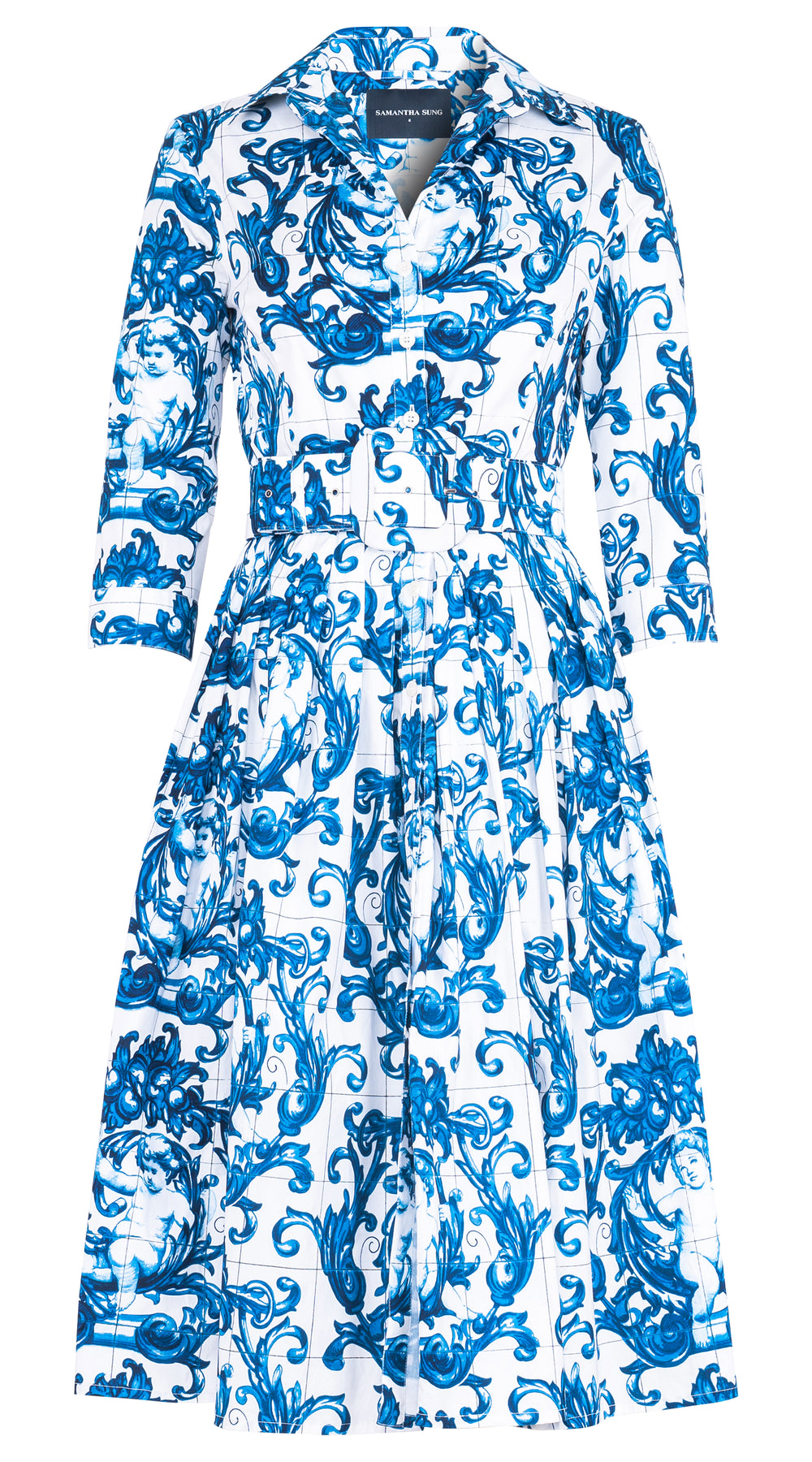 Audrey Dress #1 Shirt Collar 3/4 Sleeve Regular Length Cotton Stretch (Cherub Tile) @2