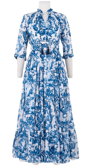 Eden Dress Crew Neck 3/4 Sleeve with Hamilton Belt Maxi Length Cotton Musola (Cherub Tile)