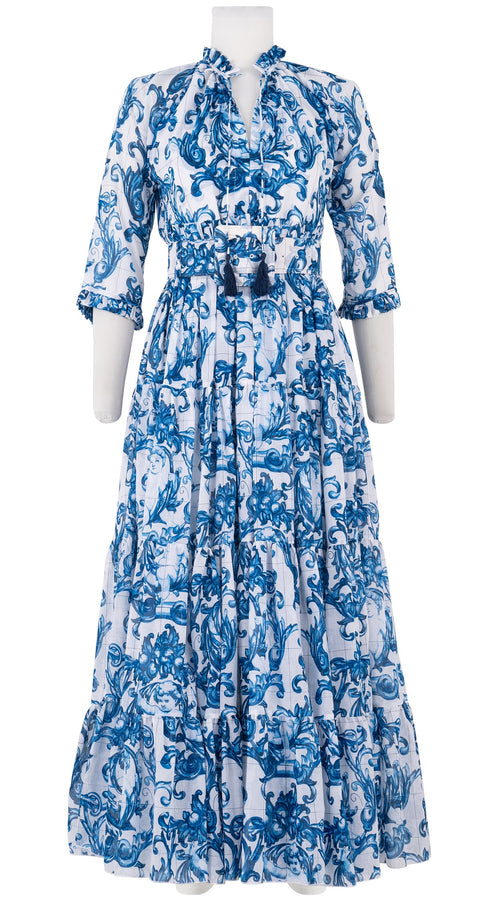 Eden Dress Crew Neck 3/4 Sleeve with Hamilton Belt Maxi Length Cotton Musola (Cherub Tile)