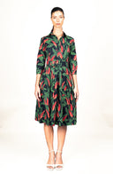Audrey Dress #1 Shirt Collar 3/4 Sleeve Long Length Cotton Stretch (Chilli Pepper)