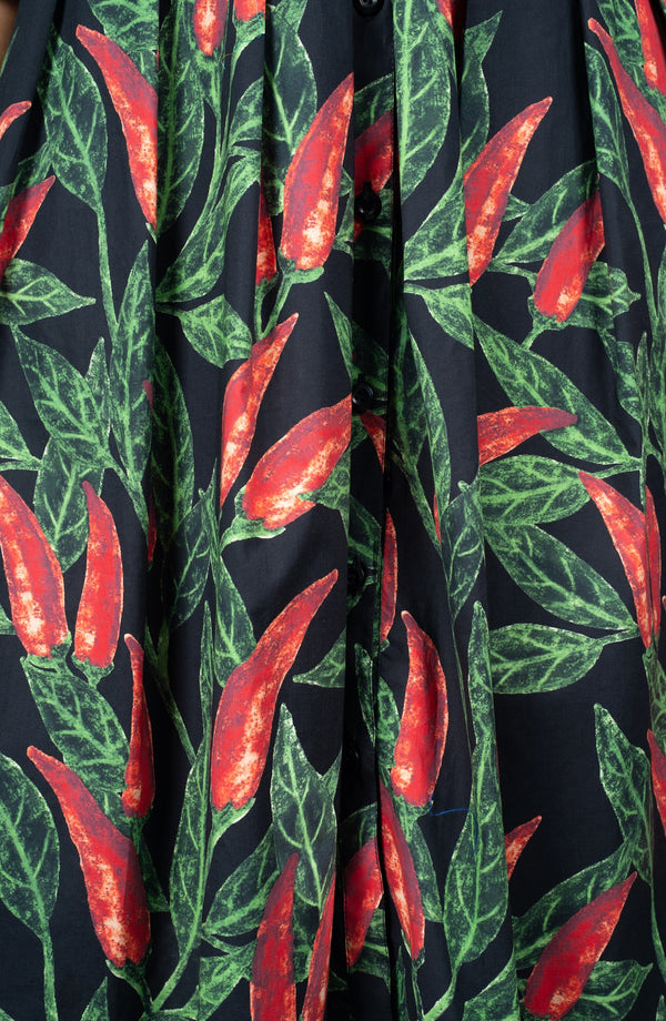 Audrey Dress #1 Shirt Collar 3/4 Sleeve Long Length Cotton Stretch (Chilli Pepper)