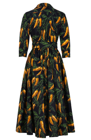 Terry Dress Shirt Collar 3/4 Sleeve Midi Plus Length Poliamide Taffta (Chilli Pepper)