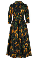 Terry Dress Shirt Collar 3/4 Sleeve Midi Plus Length Poliamide Taffta (Chilli Pepper)