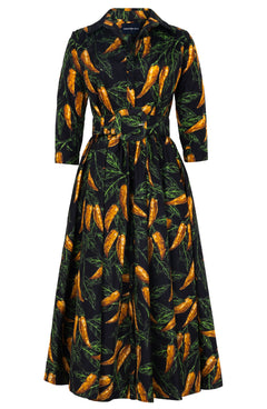 Terry Dress Shirt Collar 3/4 Sleeve Midi Plus Length Poliamide Taffta (Chilli Pepper)